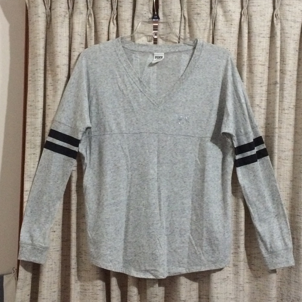 PINK Victoria's Secret V-Neck Long Sleeve Bling Tee